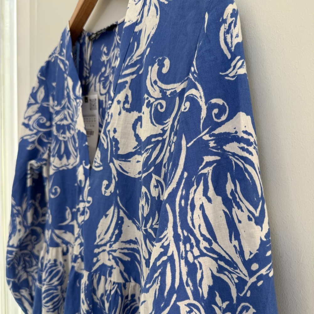 Zara New with Tags Blue Floral Maxi Dress - Picture 6 of 10